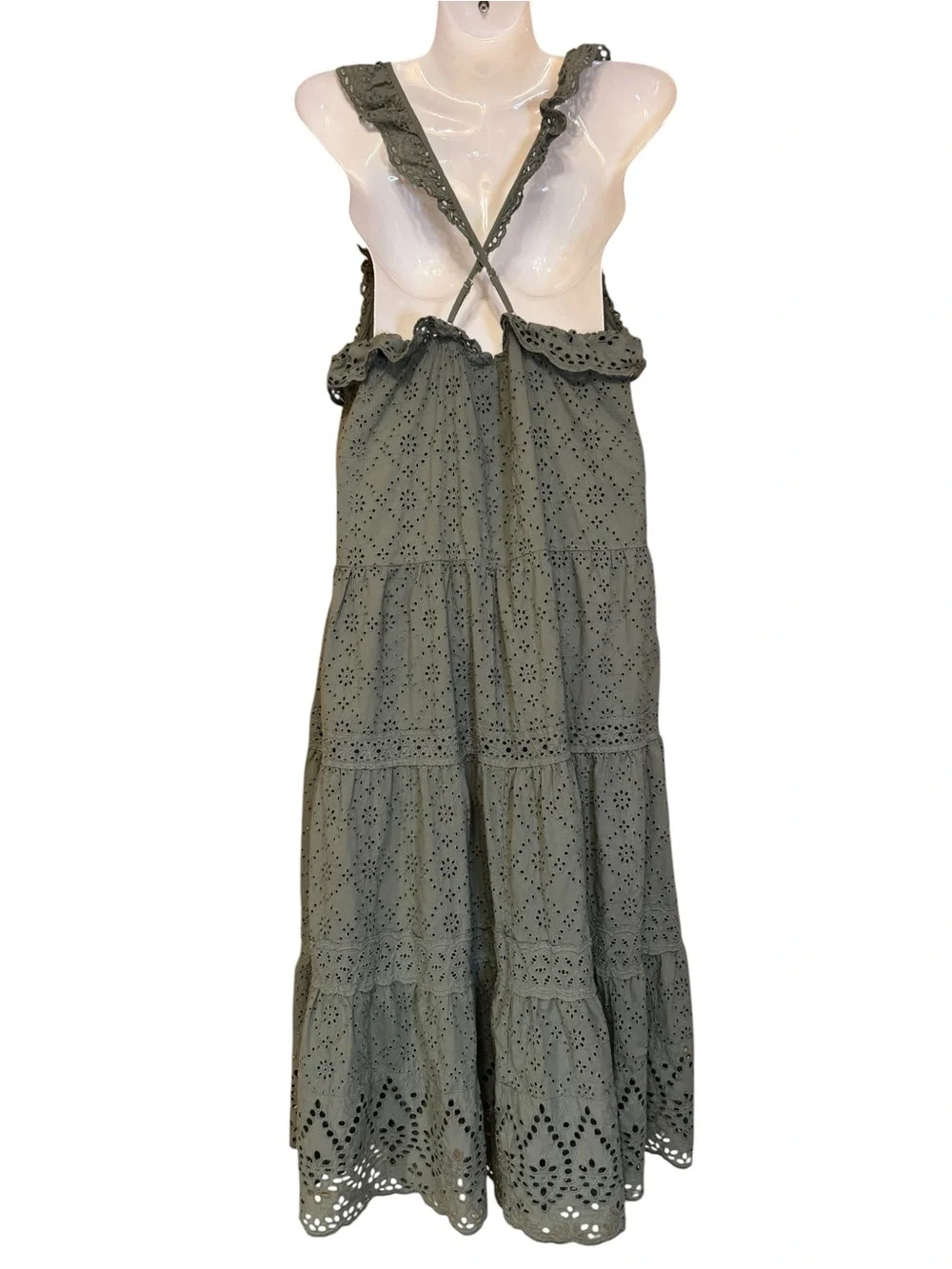 Current Air Los Angeles Olive Eyelet Midi Dress Large - Picture 2 of 9